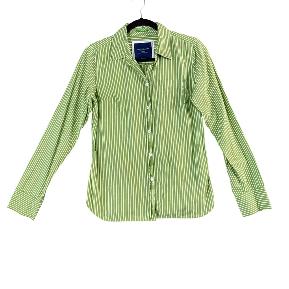 VTG Y2K American Eagle Outfitters Womens Striped Button Down Shirt Green White S